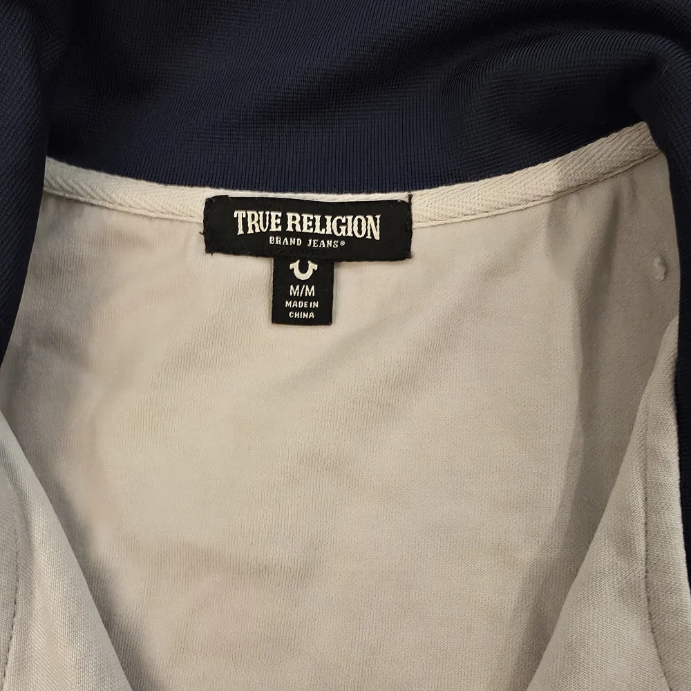 True Religion Light Grey and Navy Full Zip-Up Men Track Jacket Athlesuire